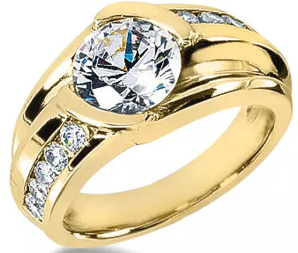 Mens Designer Diamond Ring: 1.5 Carats: 18K Yellow Gold: G-VS Diamonds
